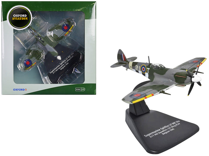 Supermarine Spitfire Mk IXE Fighter Aircraft "21-T 443 Squadron 127 Wing Belgium" (1945) Royal Canadian Air Force "Oxford Aviation" Series 1/72 Diecast Model Airplane by Oxford Diecast-0