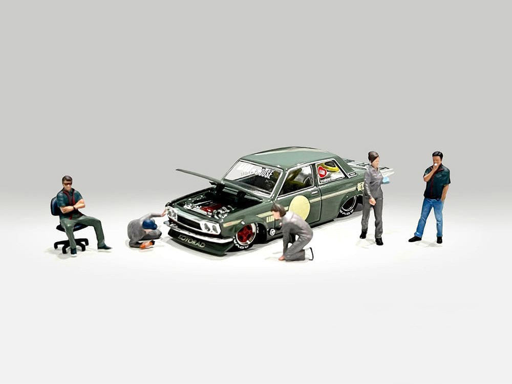 "Top Tuners" 6 piece Diecast Figure Set (5 Figures 1 Chair) Limited Edition for 1/64 Scale Models by American Diorama-2