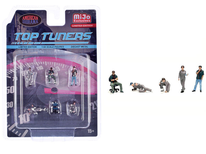"Top Tuners" 6 piece Diecast Figure Set (5 Figures 1 Chair) Limited Edition for 1/64 Scale Models by American Diorama-0