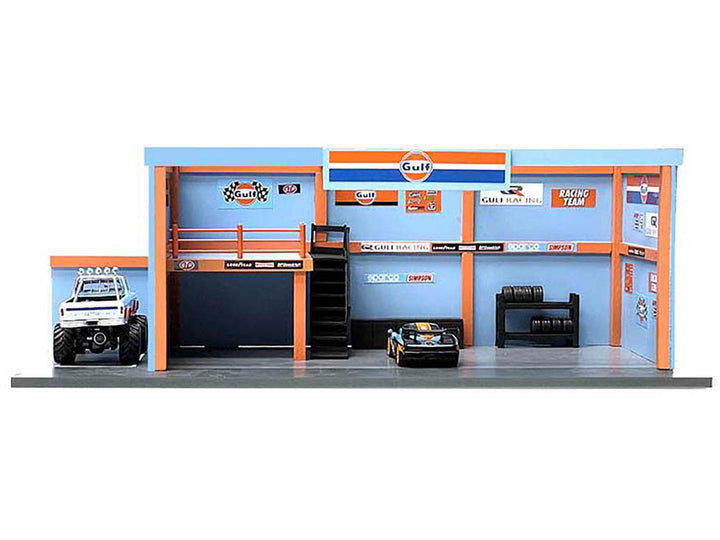 "Garage Diorama Gulf Oil" Diorama with Decals for 1/64 Scale Models by American Diorama-0