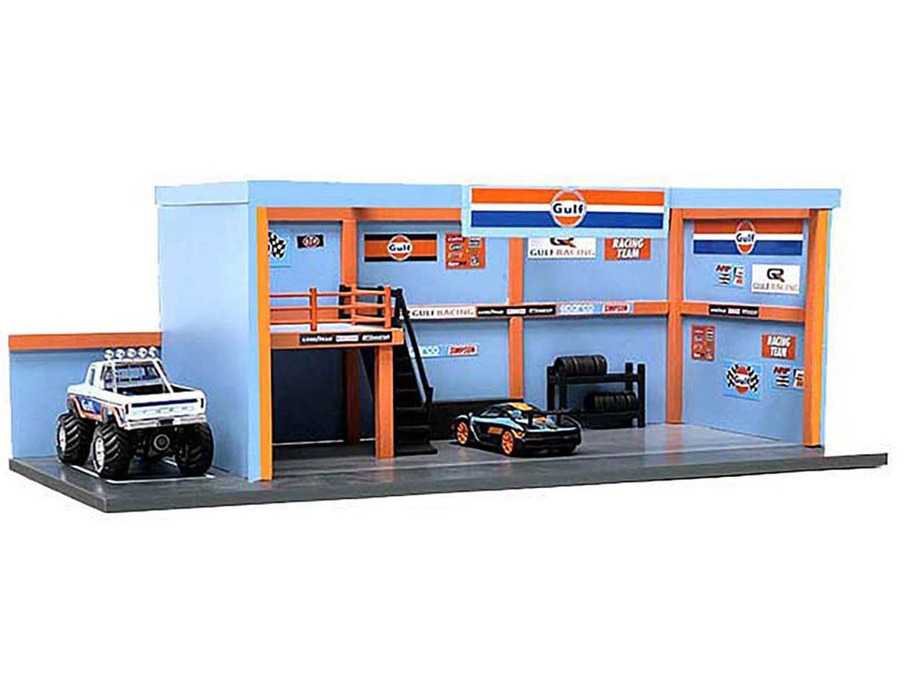 "Garage Diorama Gulf Oil" Diorama with Decals for 1/64 Scale Models by American Diorama-1