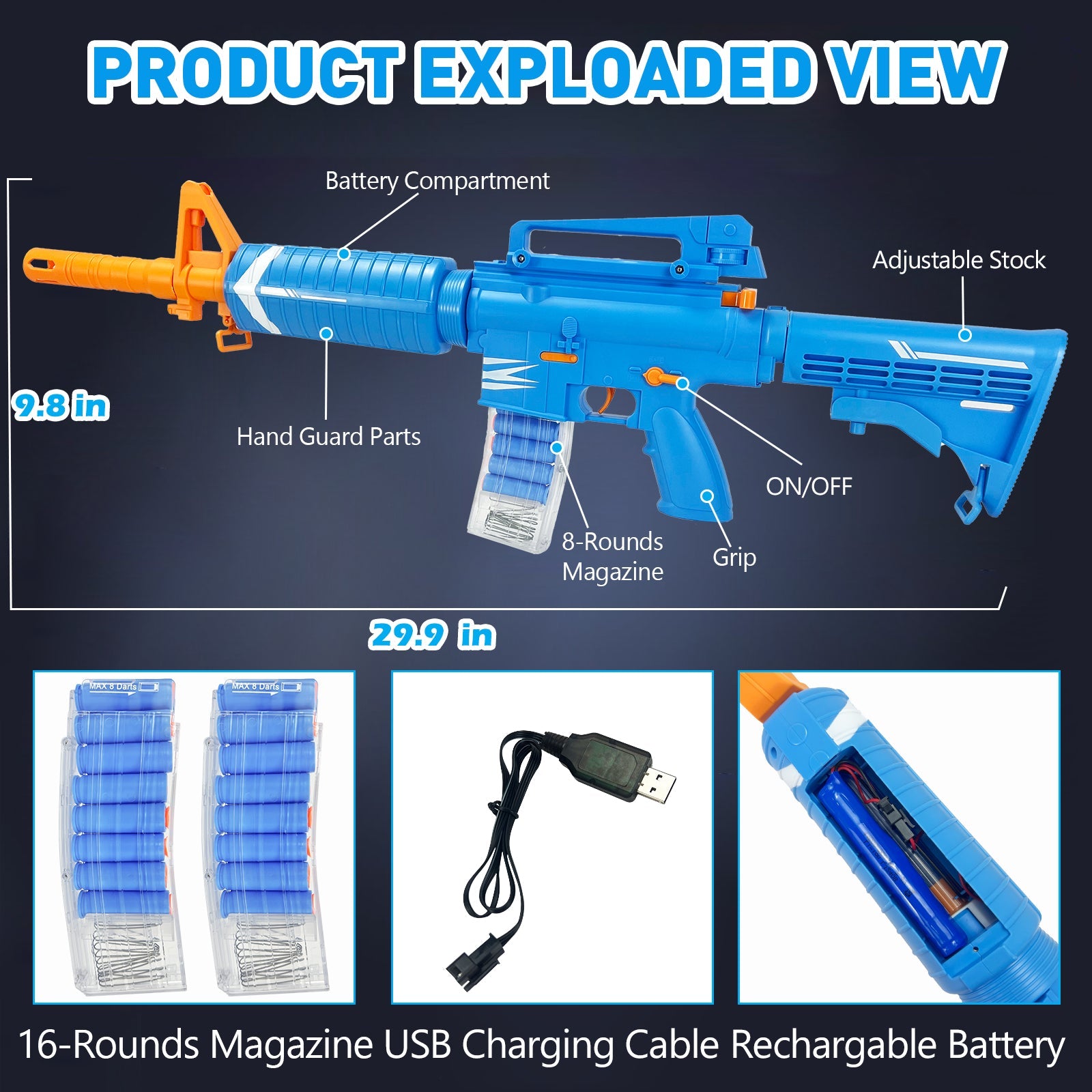 Classic M16 Rifle – Electric Toy Gun with 2 Shooting Modes and 40 Suction Cup Softball Projectiles 4