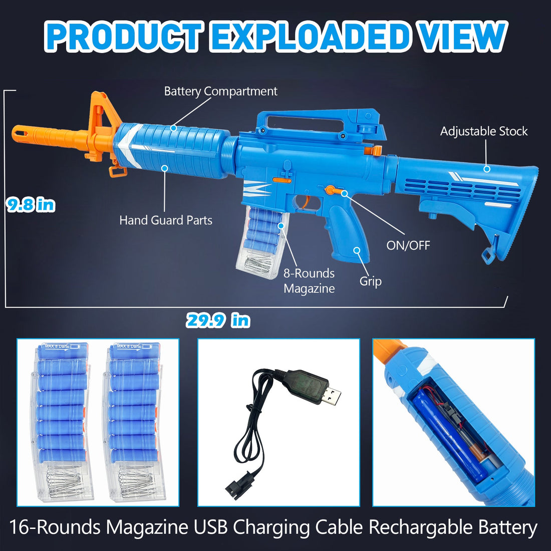 Classic M16 Rifle – Electric Toy Gun with 2 Shooting Modes and 40 Suction Cup Softball Projectiles 4
