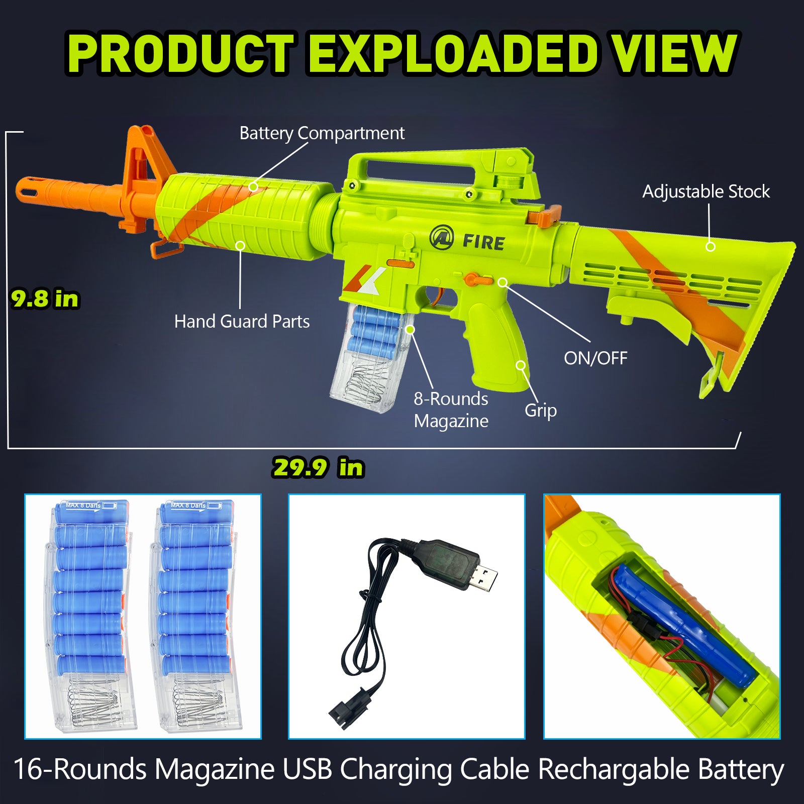 Classic M16 Rifle – Electric Toy Gun with 2 Shooting Modes and 40 Suction Cup Softball Projectiles 9