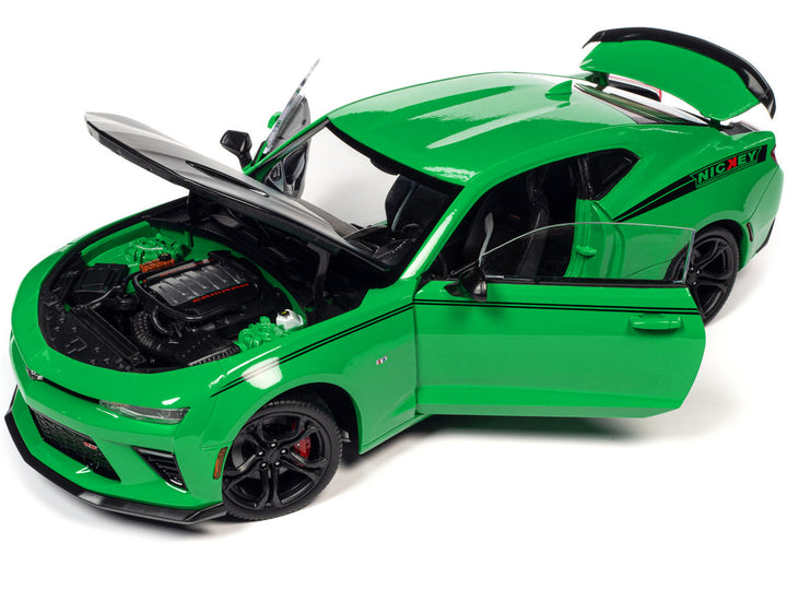 2017 Chevrolet Nickey Camaro SS 1LE Krypton Green with Matt Black Hood and Black Stripes 1/18 Diecast Model Car by Auto World-1