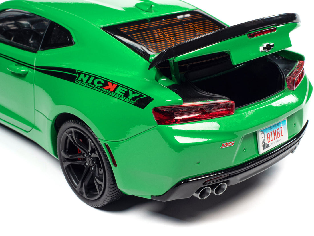 2017 Chevrolet Nickey Camaro SS 1LE Krypton Green with Matt Black Hood and Black Stripes 1/18 Diecast Model Car by Auto World-4