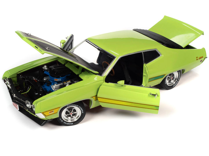 1971 Ford Torino Cobra Grabber Lime Green with Matt Black Hood and Stripes "Class of 1971" Series 1/18 Diecast Model Car by Auto World-1