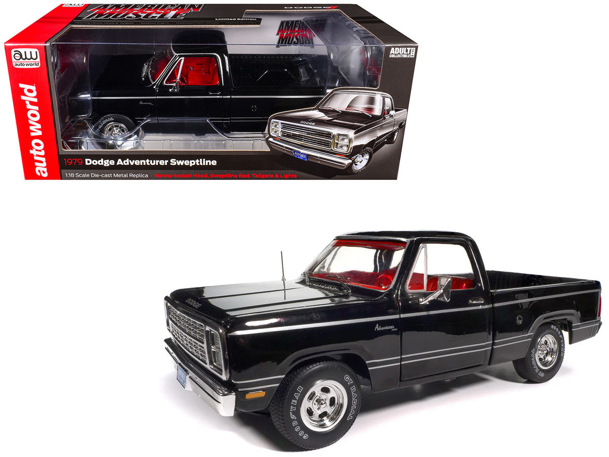 1979 Dodge Adventurer Sweptline Pickup Truck Black with Red Interior "American Muscle" Series 1/18 Diecast Model Car by Auto World-4