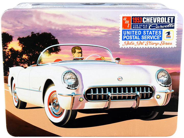 1953 Chevrolet Corvette "USPS" (United States Postal Service) Themed Collectible Tin 1/25 Scale Skill 2 Model Kit by AMT