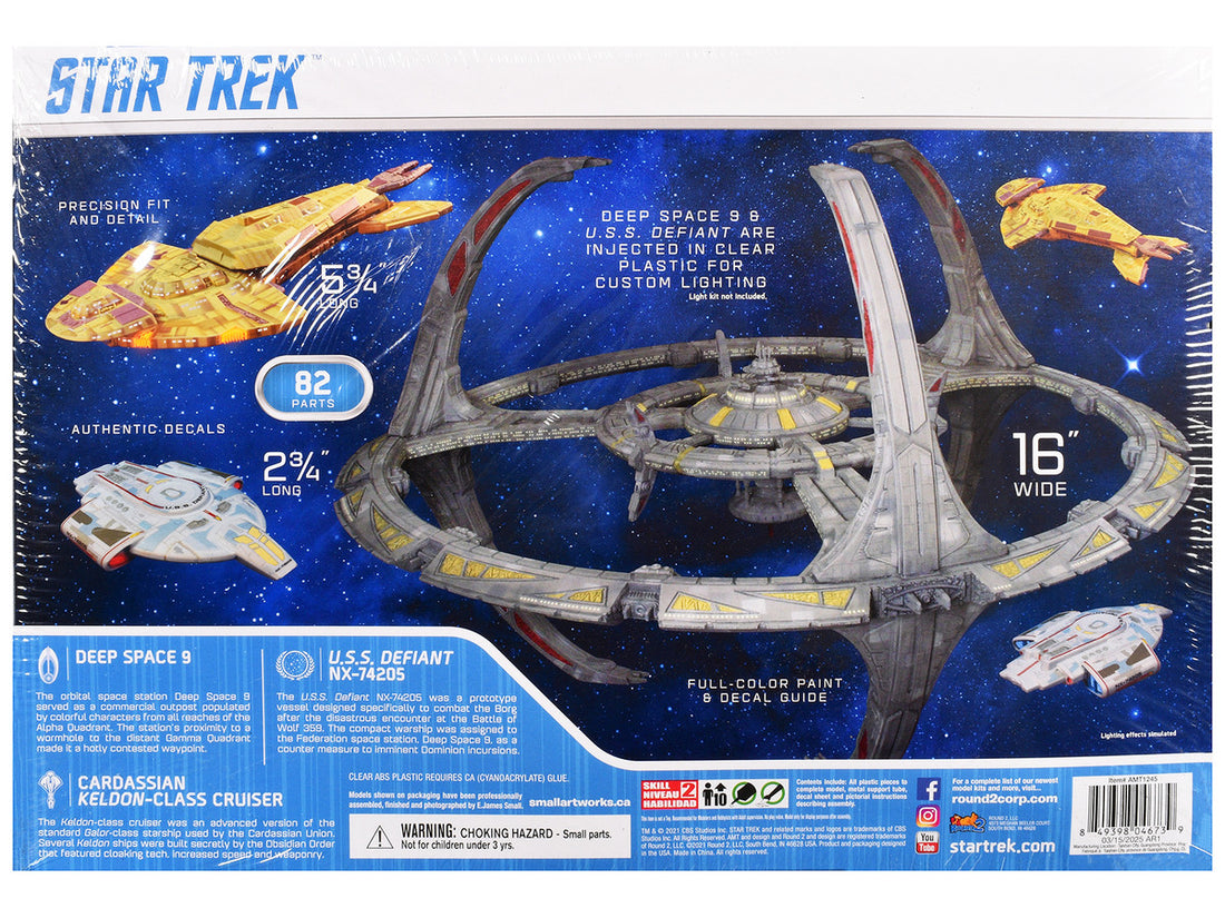 Skill 2 Model Kit Deep Space 9 Space Station with USS Defiant NX-74205 Space Ship and Cadassian Keldon-Class Cruiser "Star Trek: Deep Space Nine" (1993-1999) TV Series 1/3300 Scale Model by AMT-2