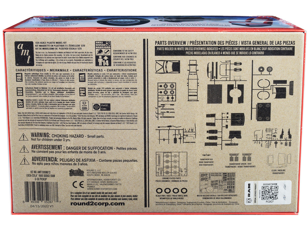 Skill 3 Model Kit 1980 Dodge Ram D-50 Pickup Truck "Coca-Cola" Four Bottle Crates 1/25 Scale Model by AMT-3