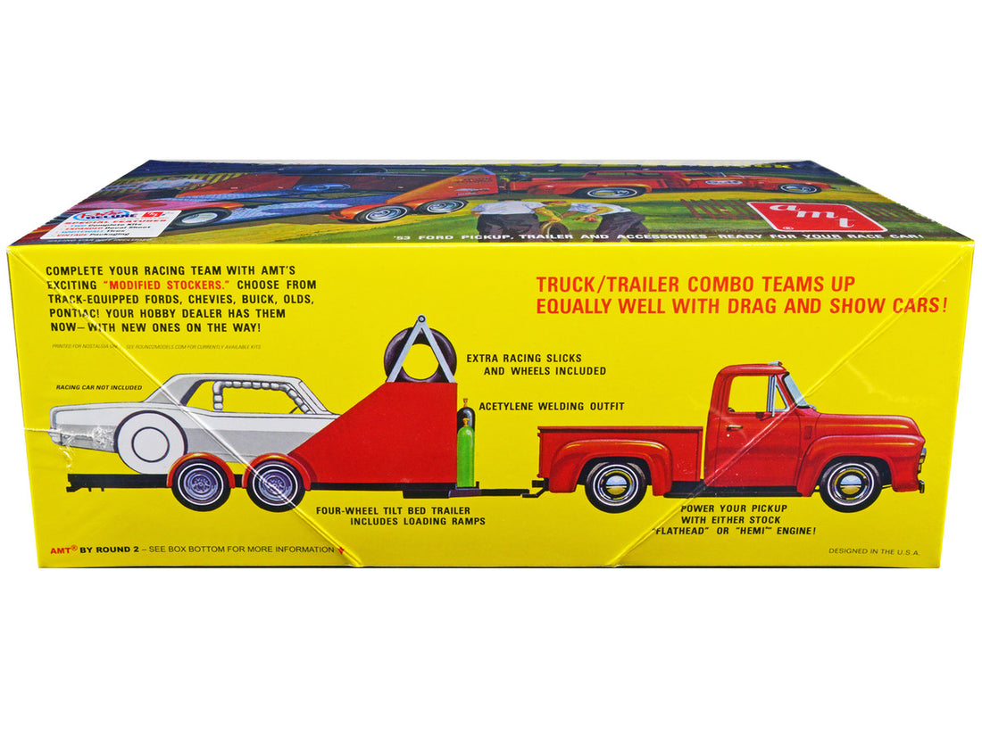 Skill 2 Model 1953 Ford Pickup Truck with "Modified Stocker" Hauler "Gulf Oil" 1/25 Scale Model by AMT-1