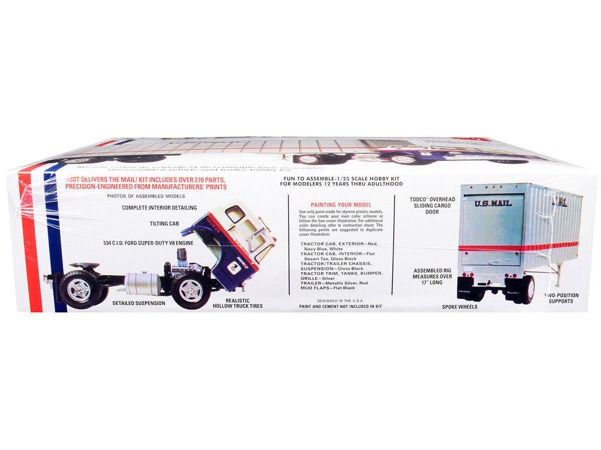 Skill 3 Model Kit Ford C900 Truck Tractor with Trailer "U.S. Mail" 1/25 Scale Model by AMT-2