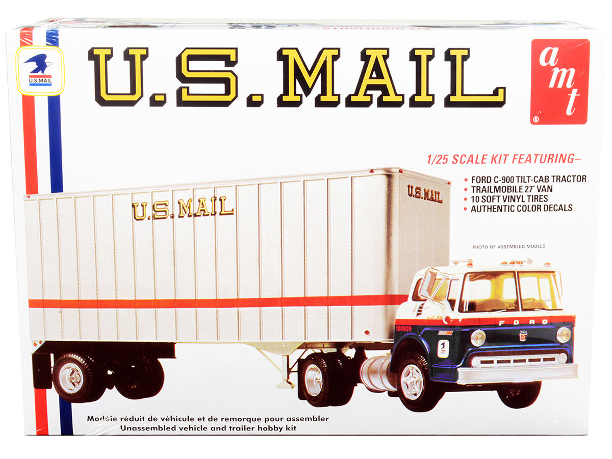Skill 3 Model Kit Ford C900 Truck Tractor with Trailer "U.S. Mail" 1/25 Scale Model by AMT-0