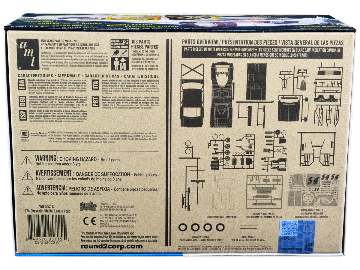 Skill 2 Model Kit 1974 Chevrolet Malibu Stock Car #54 Lennie Pond 1/25 Scale Model by AMT-3