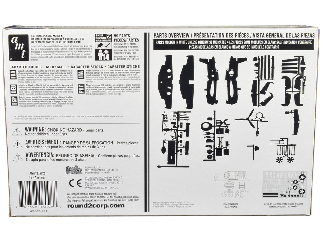 Skill 2 Model Kit Grumman TBF-1 Avenger Torpedo Bomber "United States Navy - WWII" 1/48 Scale Model by AMT-3