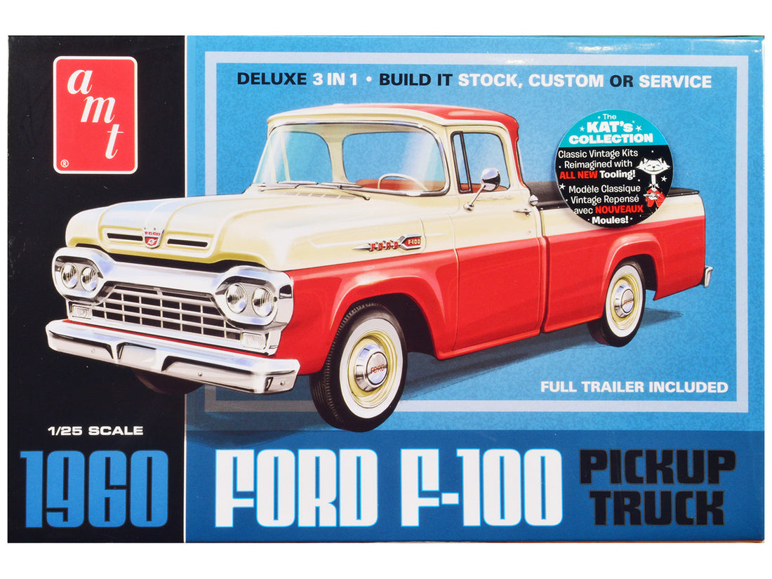 Skill 2 Model Kit 1960 Ford F-100 Pickup Truck with Trailer 3-in-1 Kit 1/25 Scale Model by AMT-0