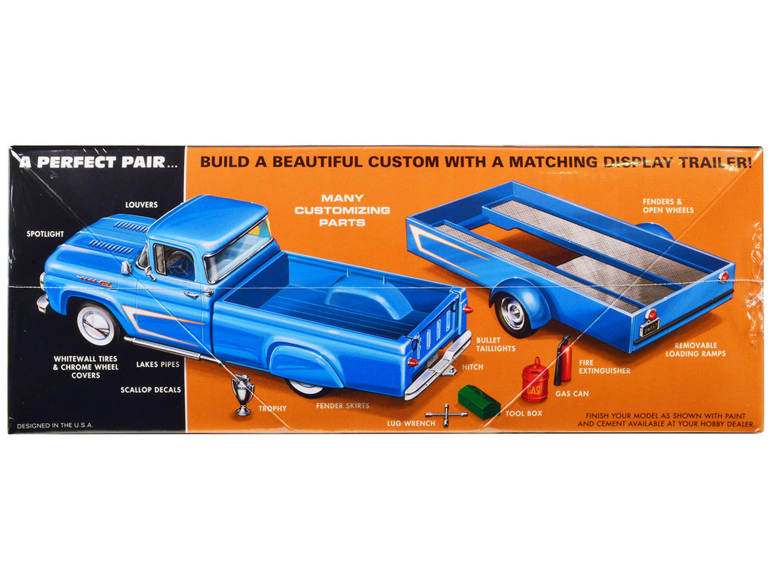 Skill 2 Model Kit 1960 Ford F-100 Pickup Truck with Trailer 3-in-1 Kit 1/25 Scale Model by AMT-2