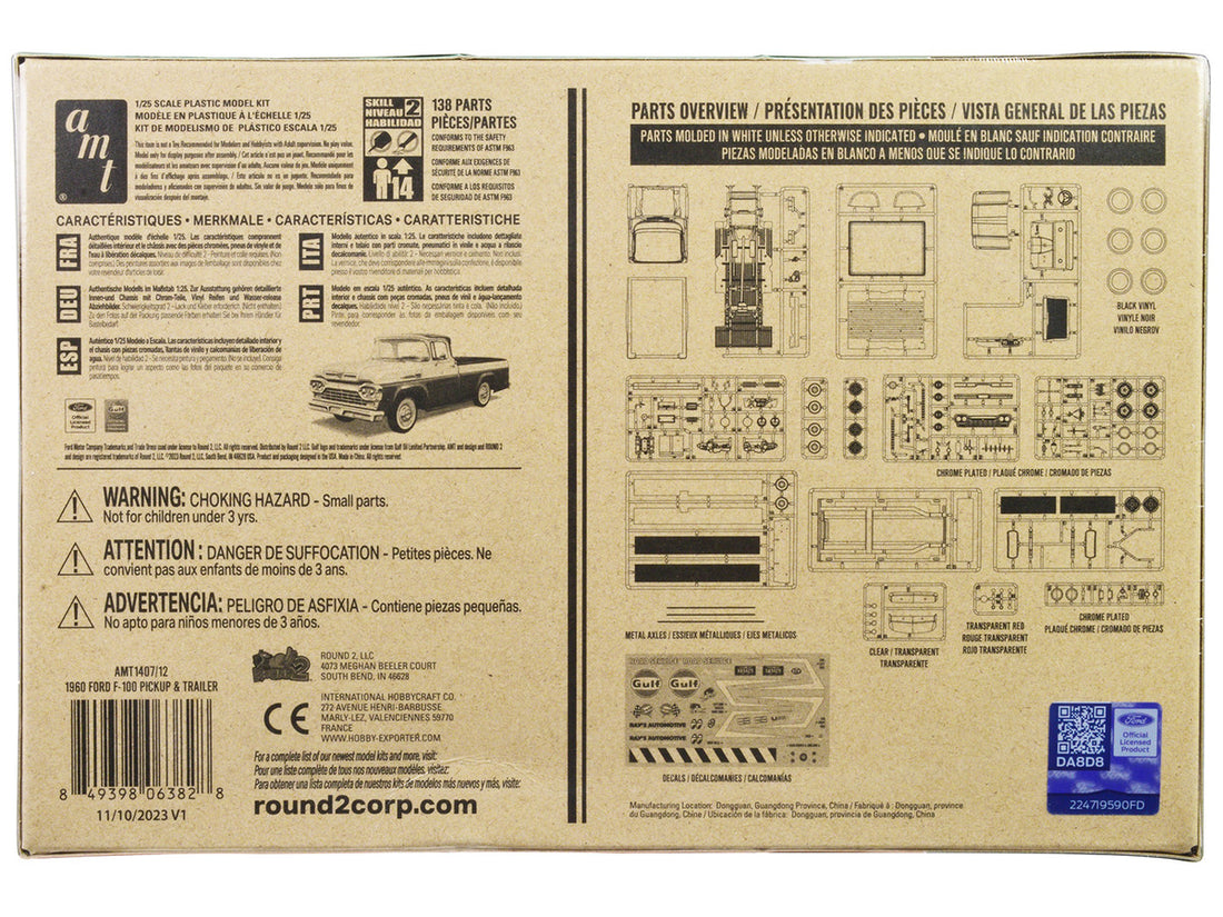 Skill 2 Model Kit 1960 Ford F-100 Pickup Truck with Trailer 3-in-1 Kit 1/25 Scale Model by AMT-3