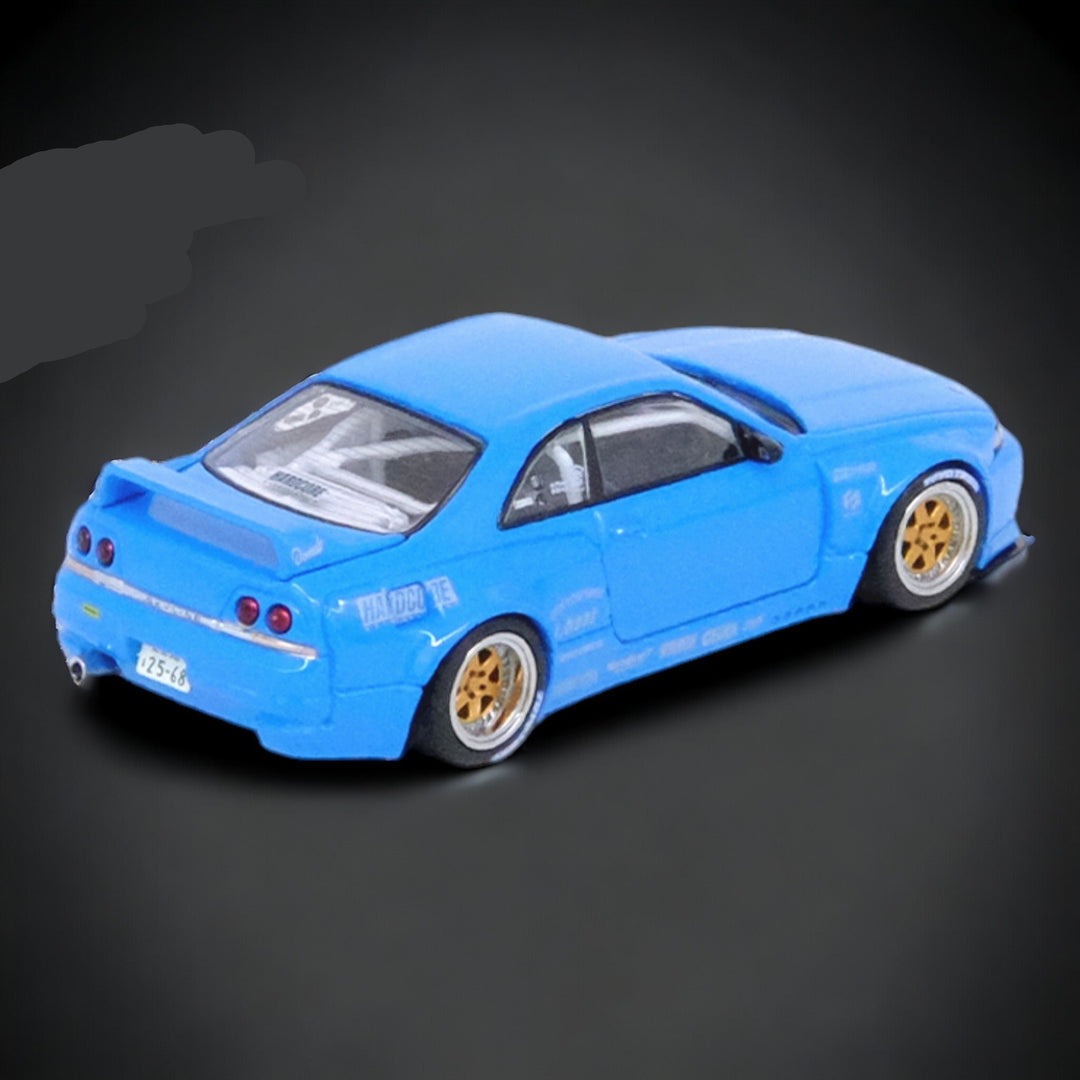 Nissan Skyline GT-R R33 "Pandem / Rocket Bunny" Widebody in Blue 1:64 by Inno64  IN64-R33P-BLU Angled Rear View