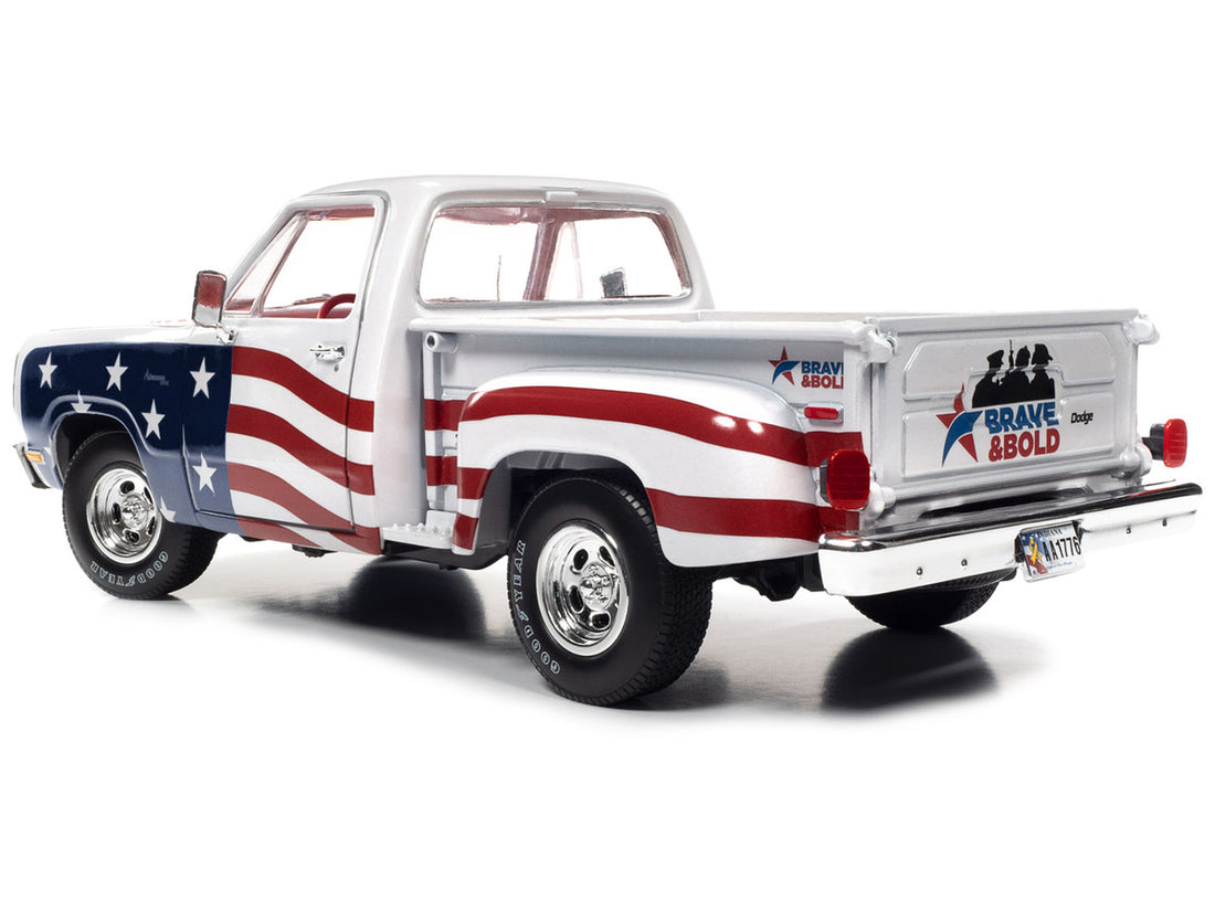 1980 Dodge D150 Adventurer Pickup Truck White with American Flag Graphics and Red Interior 1/18 Diecast Model Car by Auto World-4