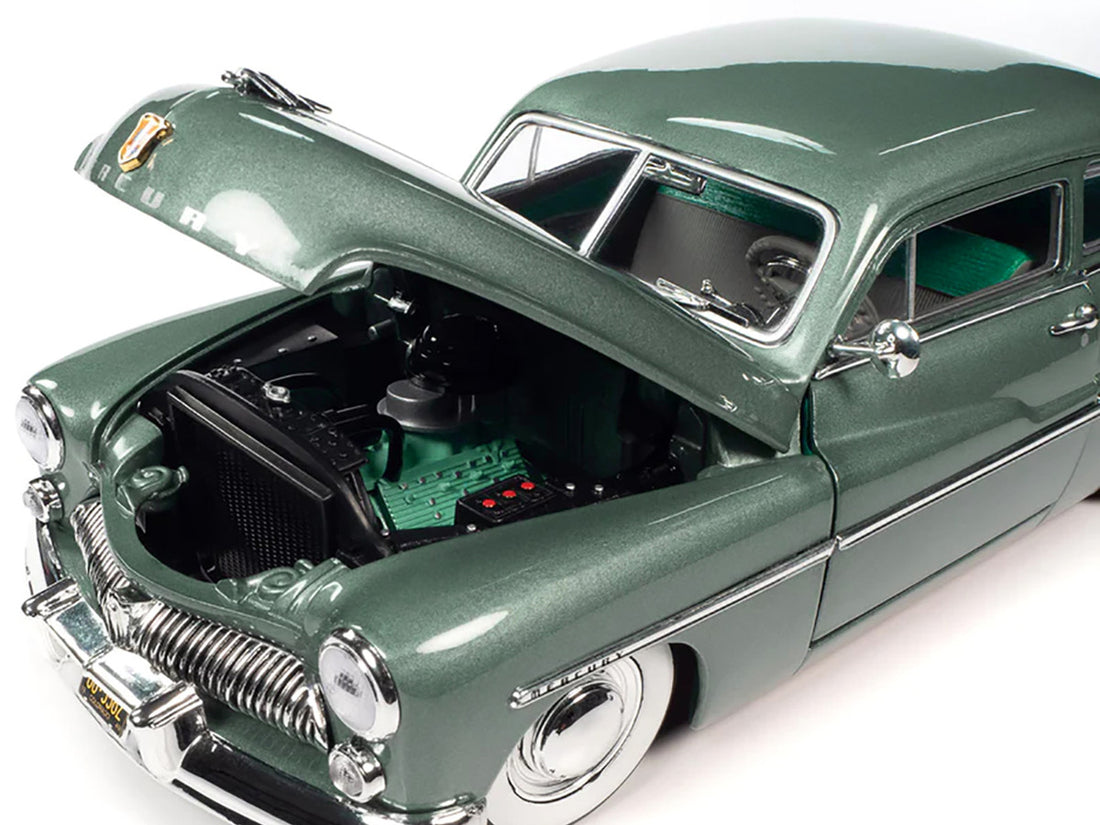 1949 Mercury Eight Coupe Berwick Green Metallic with Green and Gray Interior 1/18 Diecast Model Car by Auto World-2