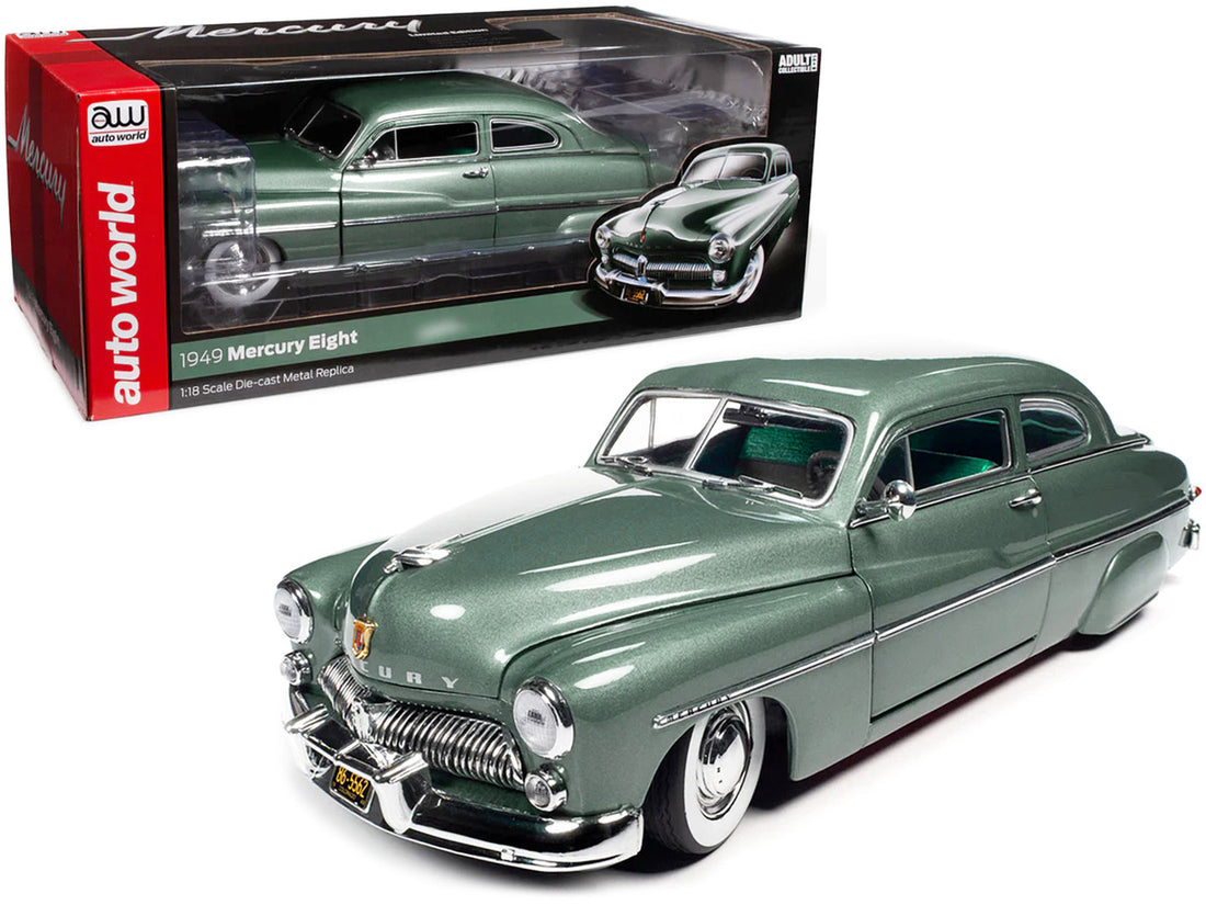 1949 Mercury Eight Coupe Berwick Green Metallic with Green and Gray Interior 1/18 Diecast Model Car by Auto World-0