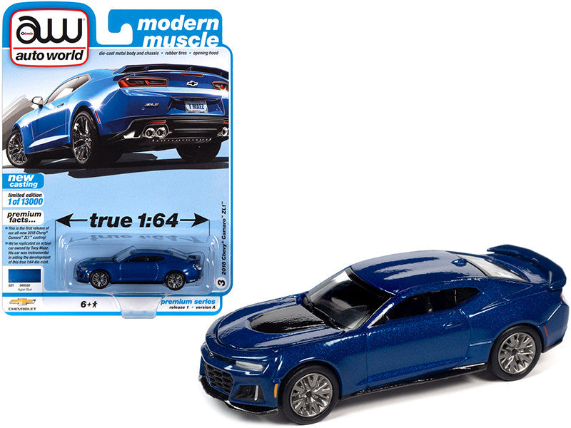 2018 Chevrolet Camaro ZL1 Hyper Blue Metallic "Modern Muscle" Limited Edition to 13000 pieces Worldwide 1/64 Diecast Model Car by Auto World-0