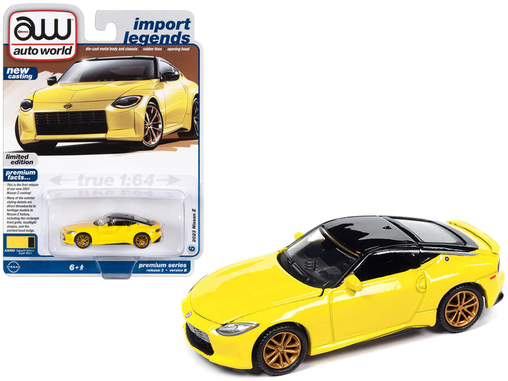 2023 Nissan Z Ikazuchi Yellow with Super Black Top "Import Legends" Limited Edition 1/64 Diecast Model Car by Auto World-0