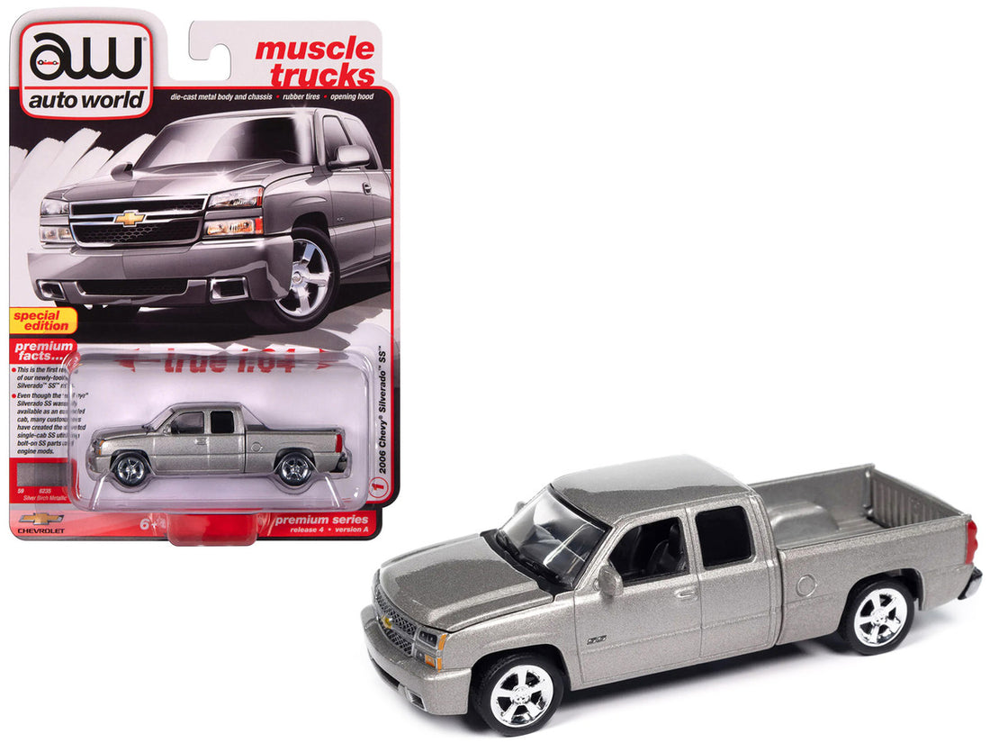 2006 Chevrolet Silverado SS Pickup Truck Silver Birch Metallic "Muscle Trucks" Series 1/64 Diecast Model Car by Auto World-0