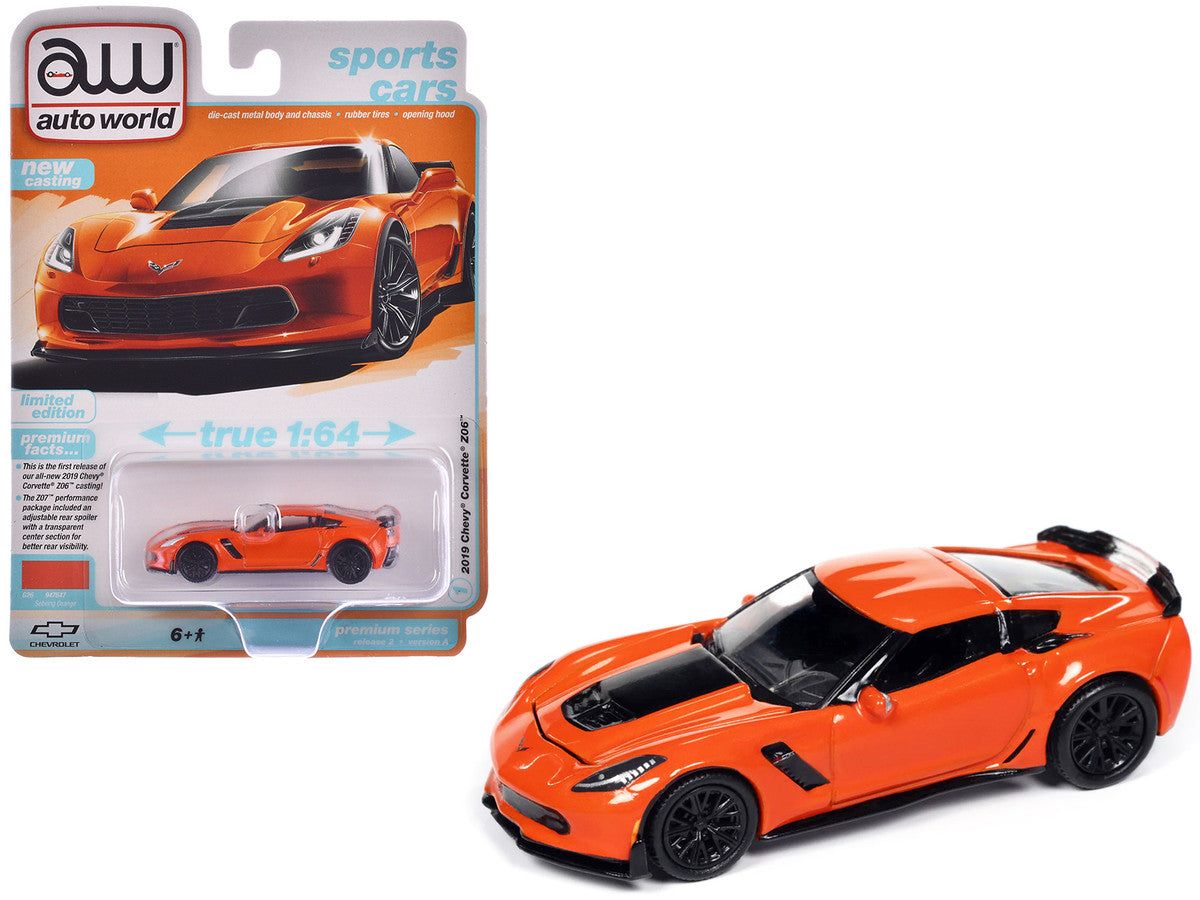2019 Chevrolet Corvette Z06 Sebring Orange with Black Hood "Sports Cars" Series 1/64 Diecast Model Car by Auto World-2