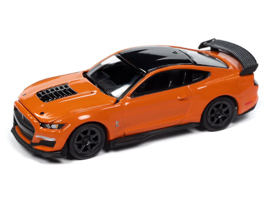 2021 Ford Mustang Shelby GT500 Carbon Fiber Track Pack Twister Orange with Black Top "Modern Muscle" Series 1/64 Diecast Model Car by Auto World-0