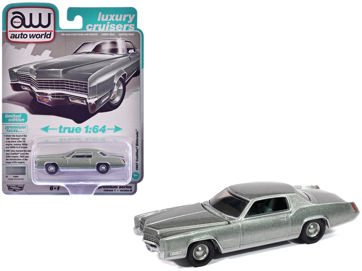 1967 Cadillac Eldorado Crystal Firemist Metallic with Green Interior "Luxury Cruisers" Series 1/64 Diecast Model Car by Auto World
