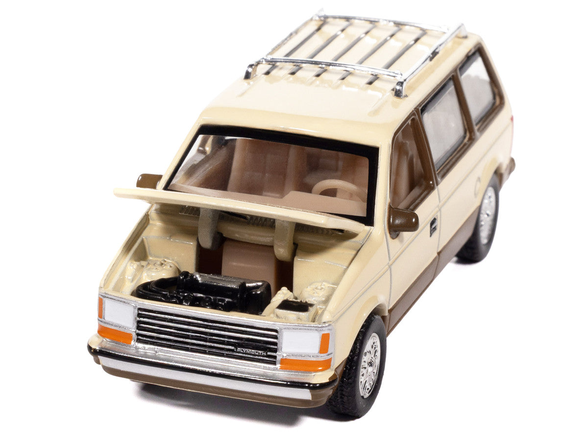 Plymouth 1987 Voyager Van Light Cream and Golden Bronze Metallic 2-Tone "Mighty Minivans" Series 1/64 Diecast Model Car by Auto World