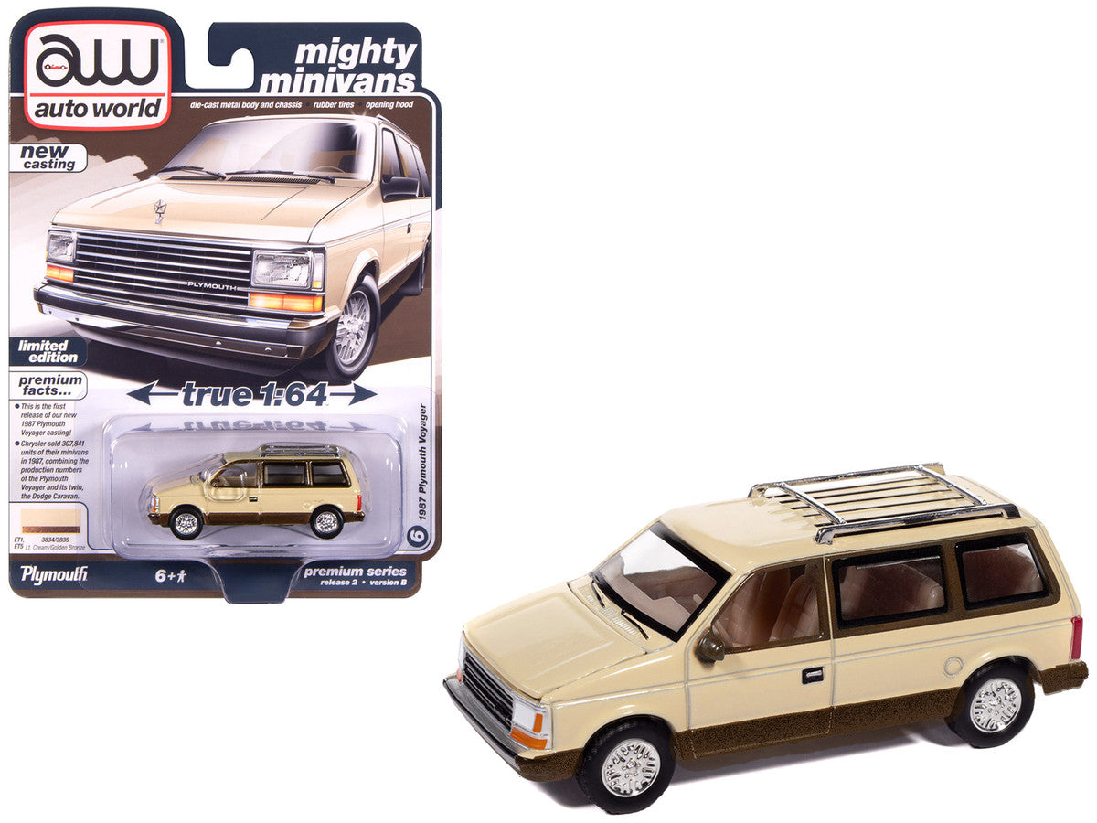 Plymouth 1987 Voyager Van Light Cream and Golden Bronze Metallic 2-Tone "Mighty Minivans" Series 1/64 Diecast Model Car by Auto World 3
