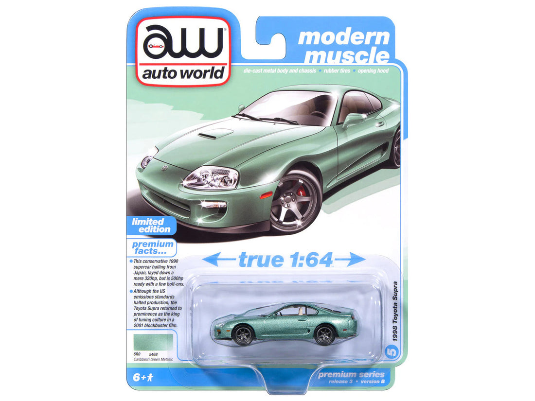 1998 Toyota Supra Caribbean Green Metallic "Modern Muscle" Series 1/64 Diecast Model Car by Auto World