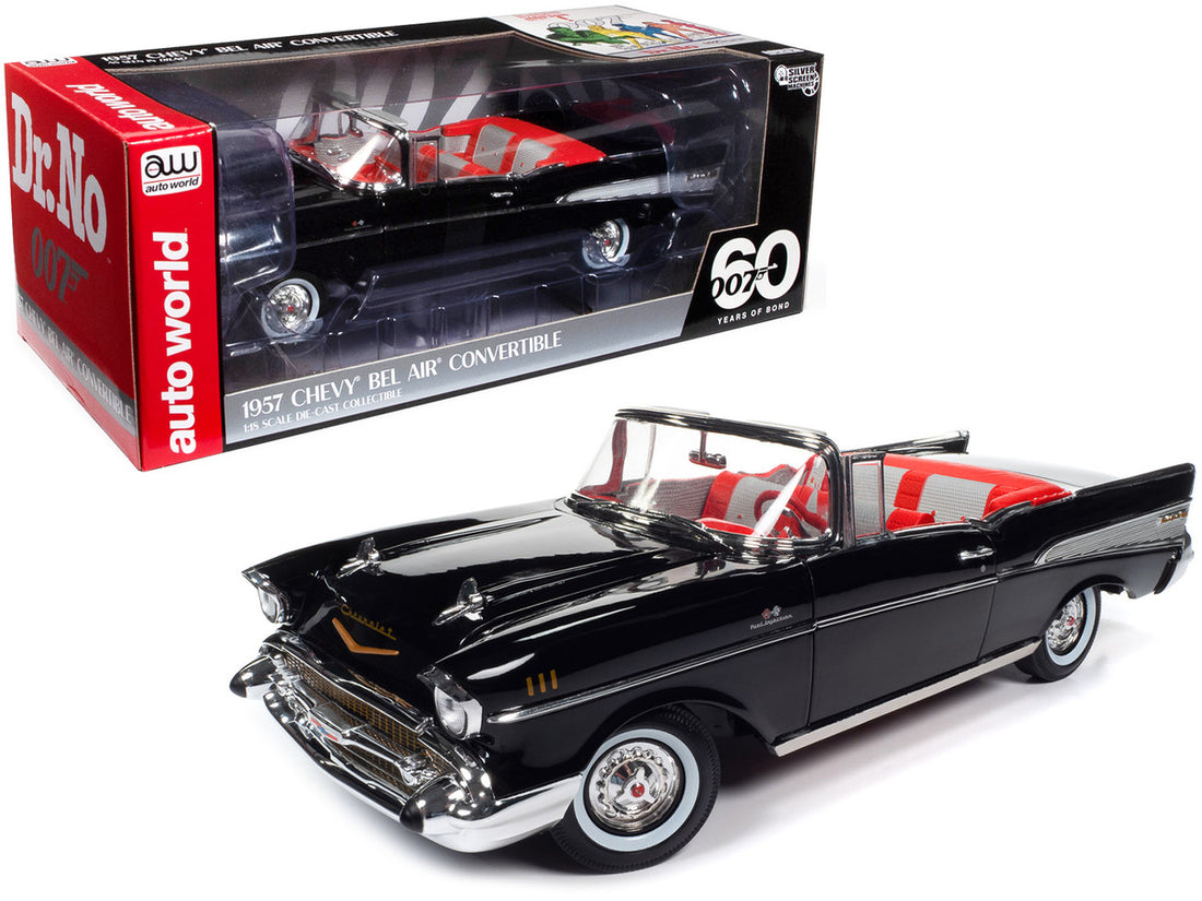 1957 Chevrolet Bel Air Convertible Onyx Black James Bond 007 "Dr. No" (1962) Movie "60 Years of Bond" Series 1/18 Diecast Model Car by Auto World-0