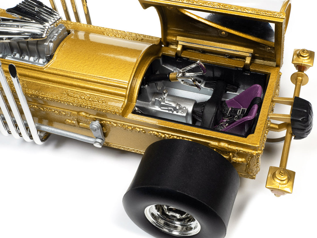 George Barris' Drag-u-la Gold "The Munsters" (1964-1966) TV Series "Silver Screen Machines" Series 1/18 Diecast Model by Auto World-2