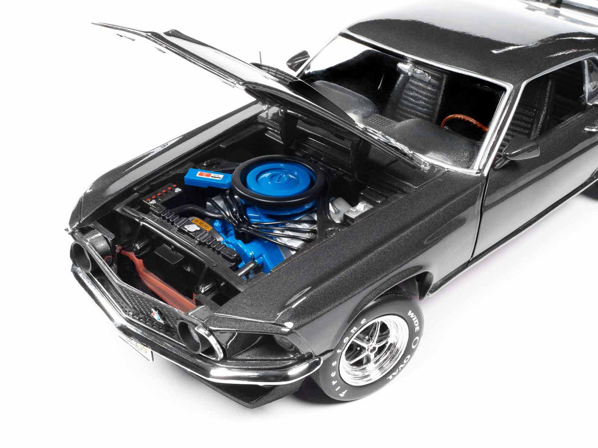 1969 Ford Mustang Dark Gray Metallic with Black Stripes "John Wick" (2014) Movie "Silver Screen Machines" Series 1/18 Diecast Model Car by Auto World-3