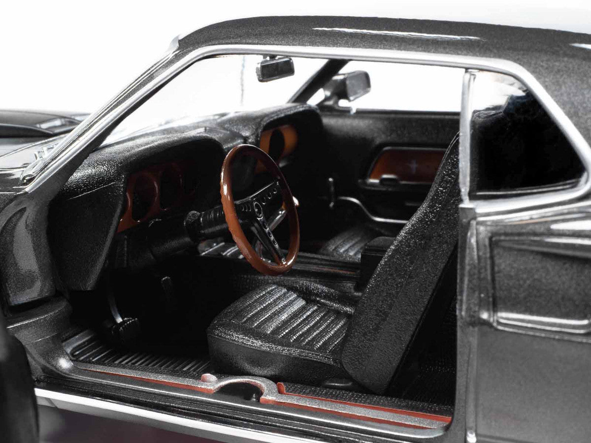 1969 Ford Mustang Dark Gray Metallic with Black Stripes "John Wick" (2014) Movie "Silver Screen Machines" Series 1/18 Diecast Model Car by Auto World-2