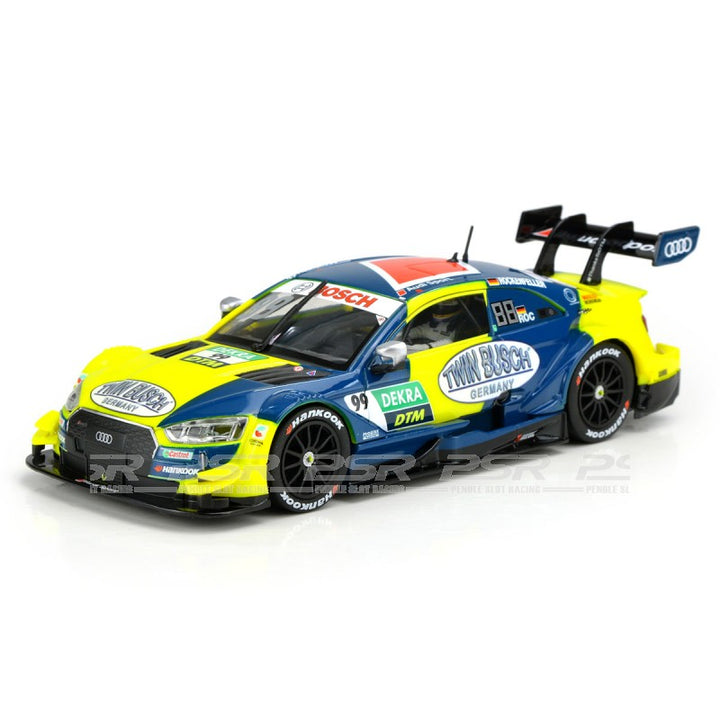 Audi RS5 DTM M. Rockenfeller #99 - 1:32 Scale Digital Slot Car for Racing on Carrera Digital 124 and 132 Tracks Powered by an E200 motor and equipped with replaceable double contact brushes for maximum contact with the car groove. Downforce magnets underneath make for quick cornering and great handling. Working headlights and taillights combined with a detailed interior and high-quality tampo-printing over a detailed mold designed to faithfully replicate the original car.