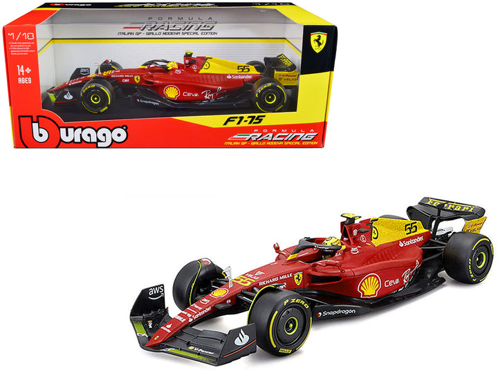 Ferrari F1-75 #55 Carlos Sainz "Giallo Modena" Formula One F1 Italian GP (2022) "Formula Racing" Series 1/18 Diecast Model Car by Bburago-0