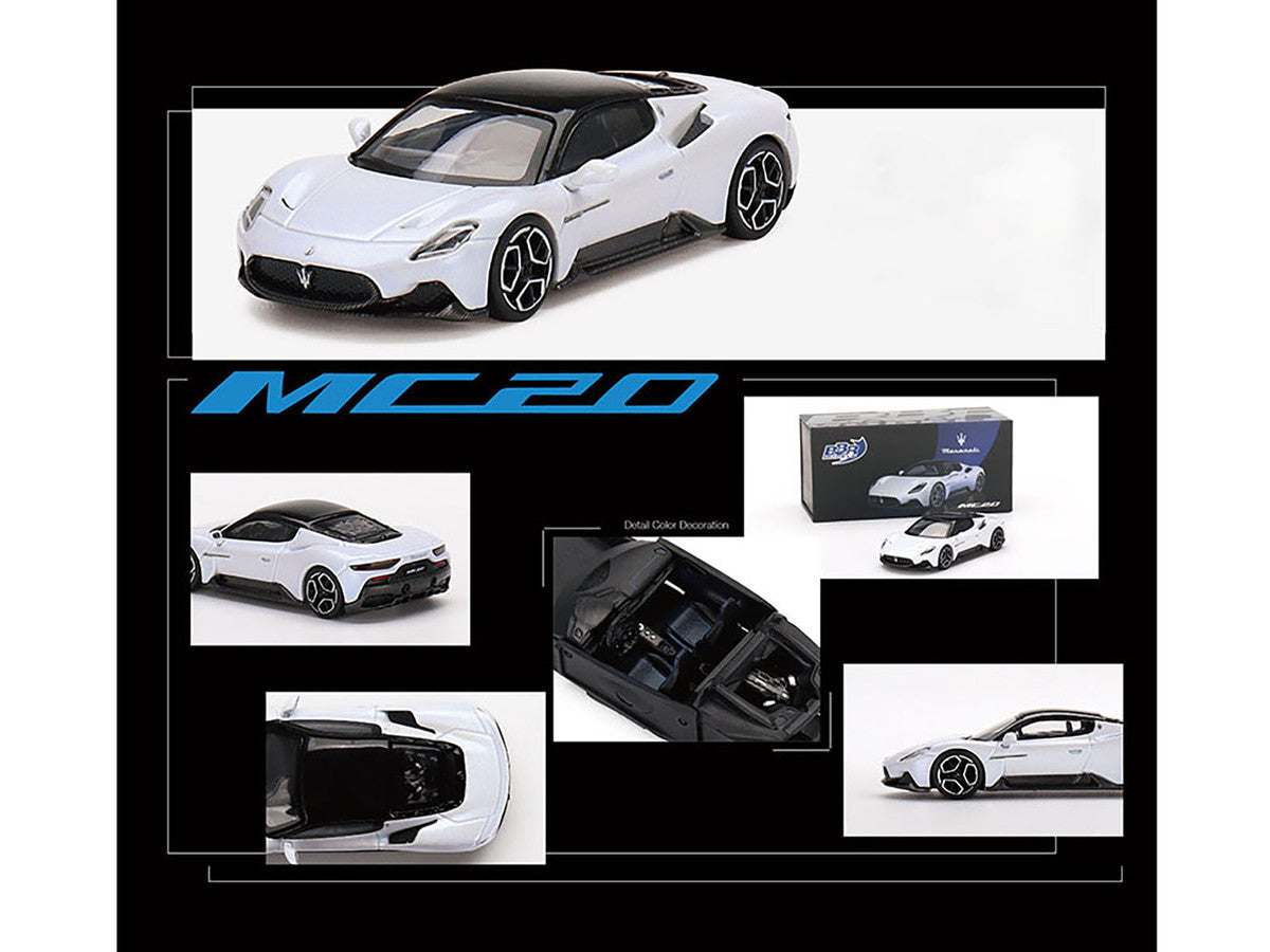 Maserati MC20 Bianco Audace White with Black Top 1/64 Diecast Model Car by BBR Models-2
