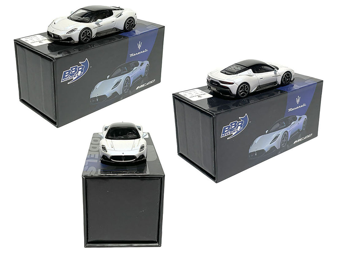 Maserati MC20 Bianco Audace White with Black Top 1/64 Diecast Model Car by BBR Models-1