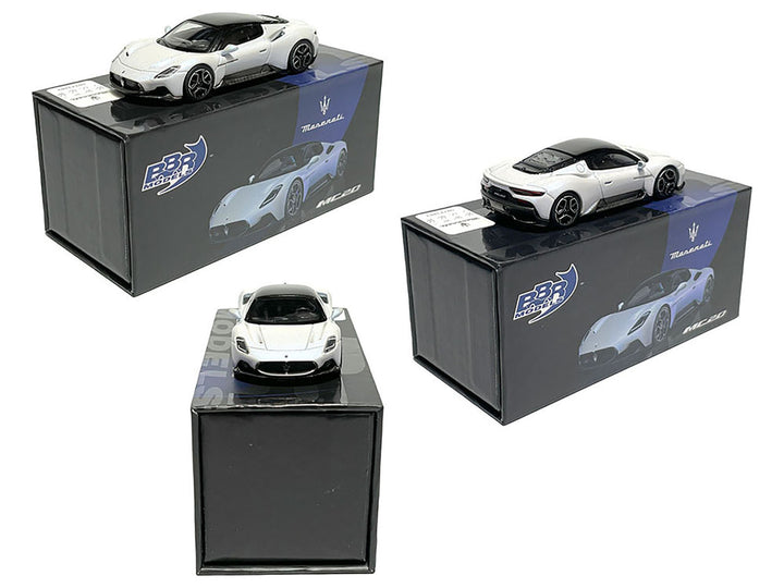 Maserati MC20 Bianco Audace White with Black Top 1/64 Diecast Model Car by BBR Models-1