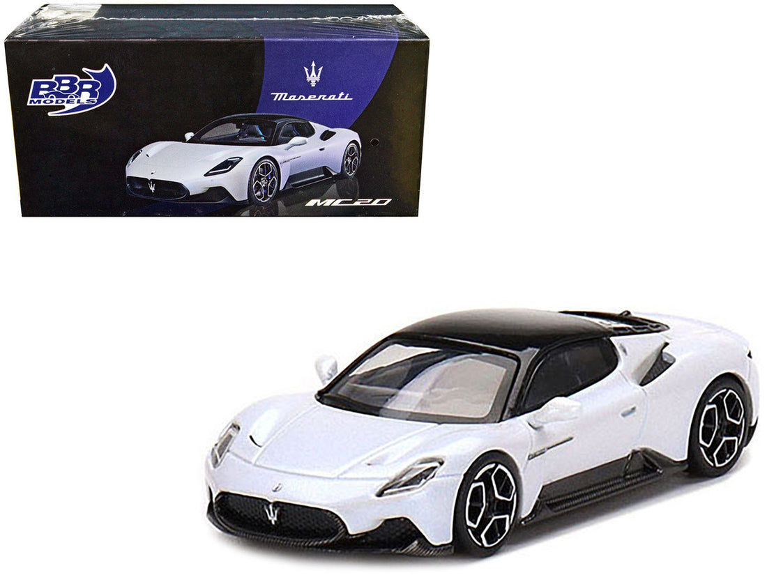 Maserati MC20 Bianco Audace White with Black Top 1/64 Diecast Model Car by BBR Models-0