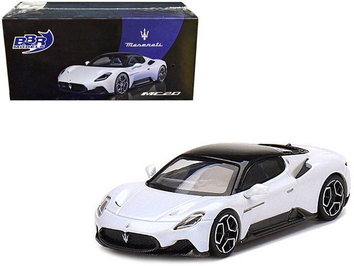 Maserati MC20 Bianco Audace White with Black Top 1/64 Diecast Model Car by BBR Models-0