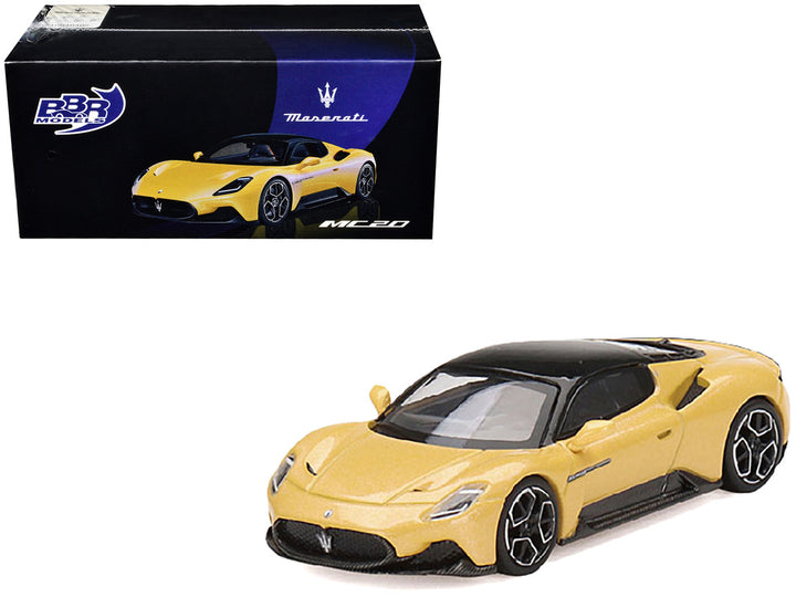 Maserati MC20 Giallo Genio Yellow with Black Top 1/64 Diecast Model Car by BBR-0