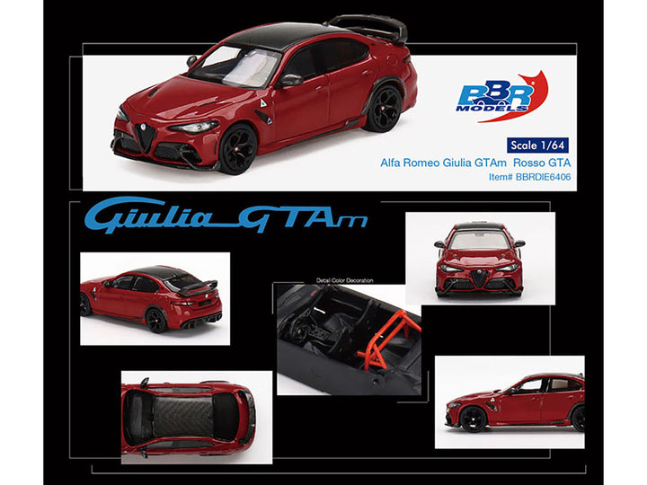 Alfa Romeo Giulia GTAm Rosso GTA Red with Carbon Top 1/64 Diecast Model Car by BBR-1