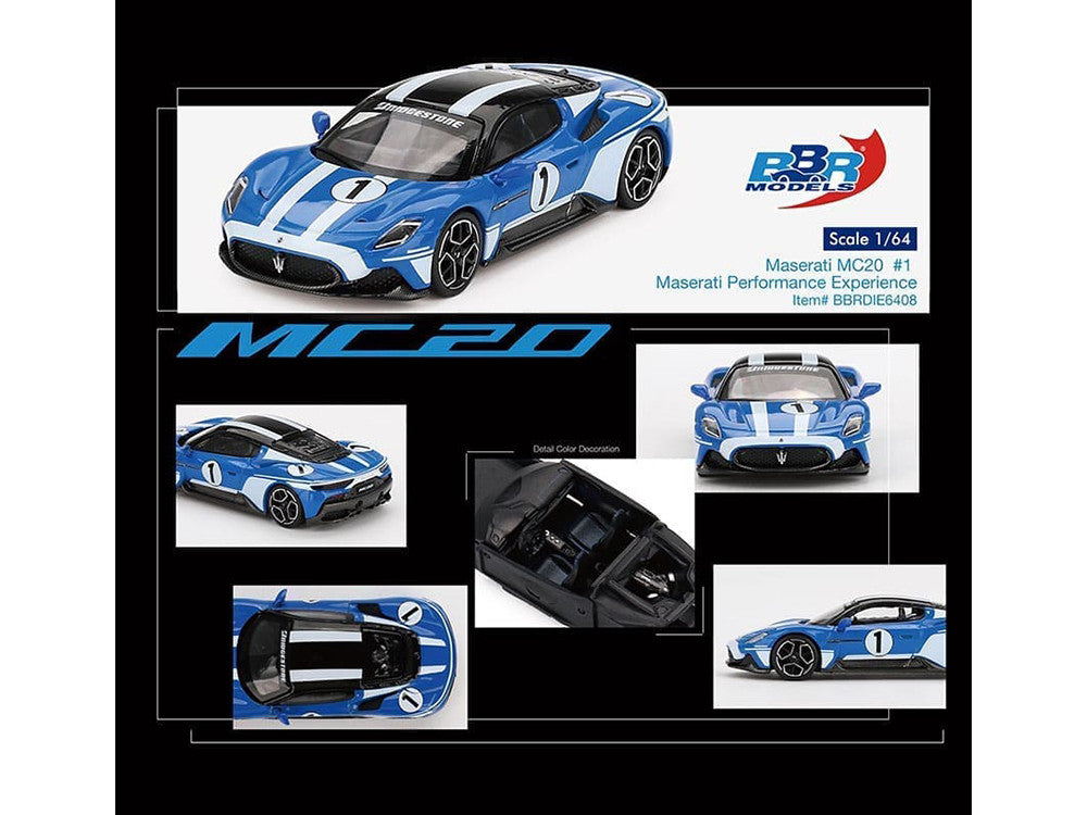 Maserati MC20 #1 Blue with White Stripes and Black Top "Maserati Performance Experience" 1/64 Diecast Model Car by BBR-0